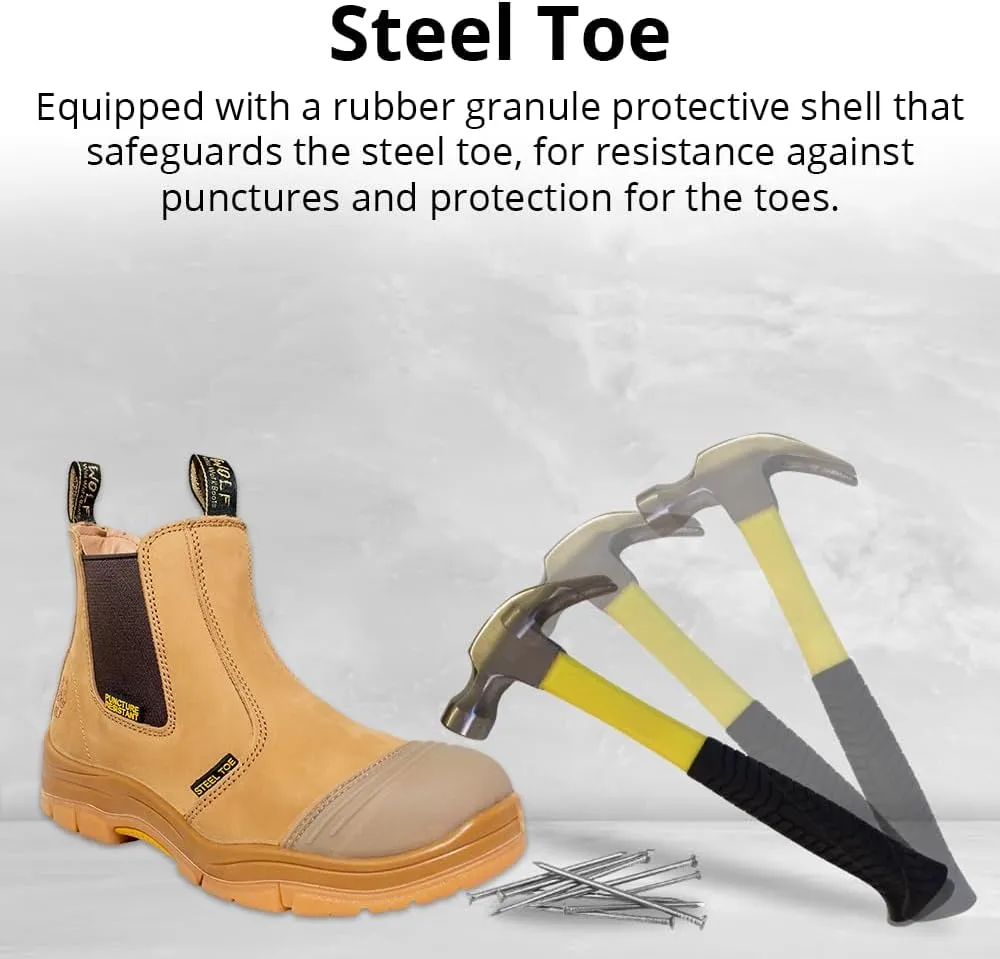 WOLF Work Boot | 100% Genuine Upper Leather | Oil, Slip, Heat, Chemical, Impact, Puncture Resistant | Electrical Hazards | Non-Slip Rubber Sole
