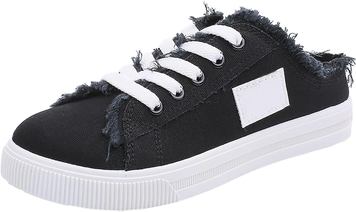 Women Canvas Mules Fashion Casual Slip on Solid Color Canvas Slippers Summer Lightweight Closed Toe Open Back Low Top and Lace up Walking Shoes Classic Comfort Flats
