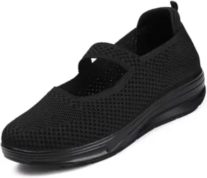 Women Nurse Platform Air Cushion Walking Sneakers Breathable Mesh Orthopedic Diabetic Wedge Slip Ons Mary Jane Toning Rocker Work Shoes