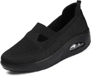 Women Nurse Platform Air Cushion Walking Sneakers Breathable Mesh Orthopedic Diabetic Wedge Slip Ons Mary Jane Toning Rocker Work Shoes