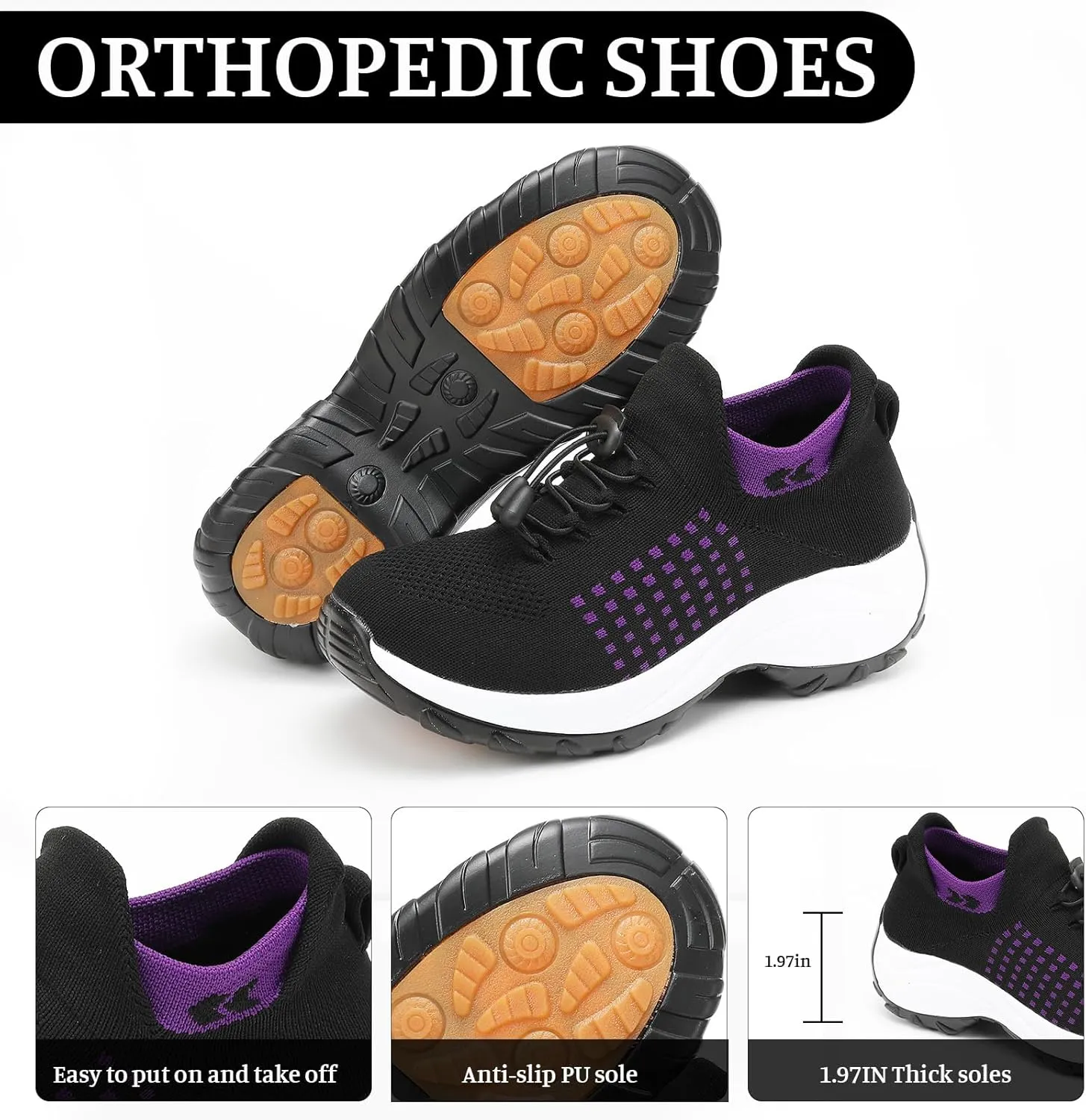 Women Walking Shoes Breathable Orthopedic Sneakers Comfortable Air Cushion Ortho Plantar Fasciitis Slip on Comfort Wear Ladies Walking Shoes Casual Athletic Workout Sneaker