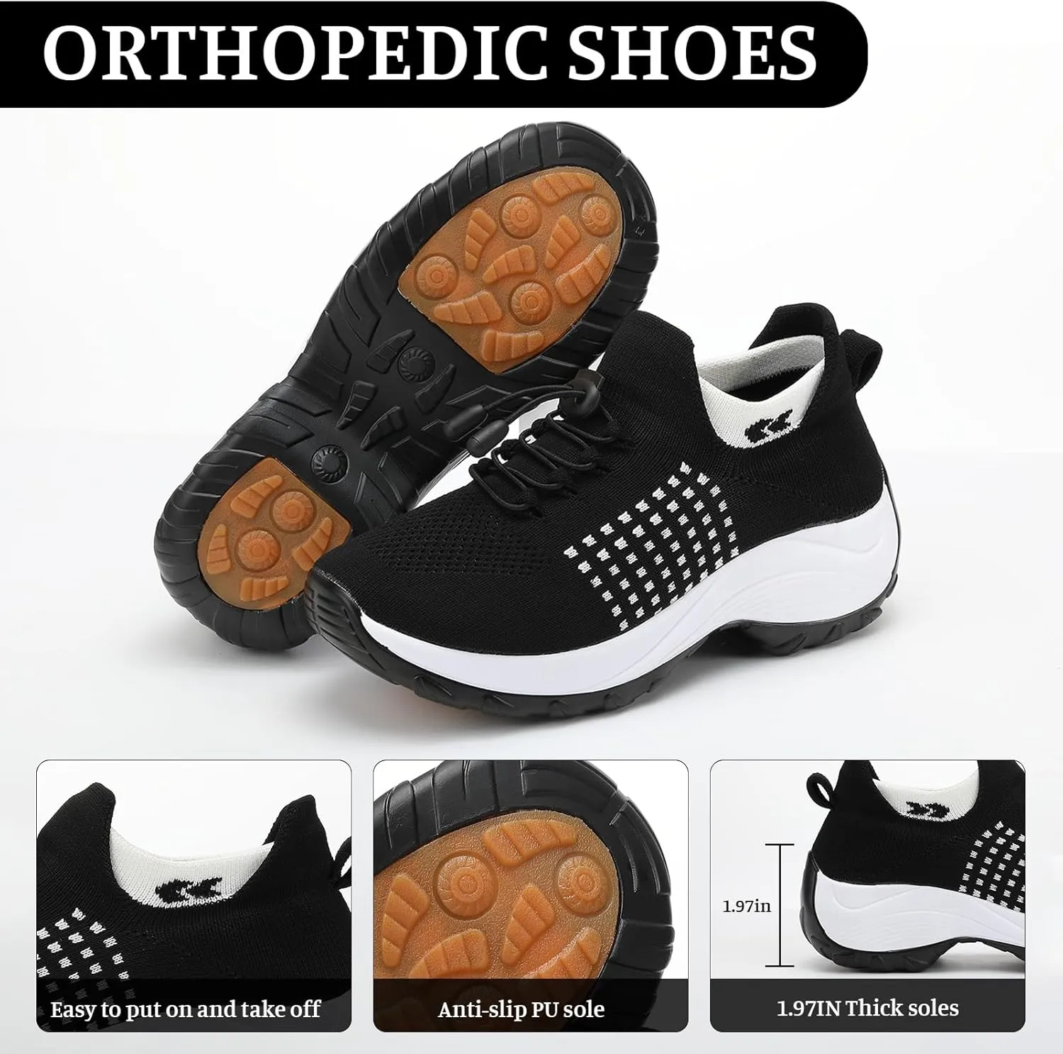 Women Walking Shoes Breathable Orthopedic Sneakers Comfortable Air Cushion Ortho Plantar Fasciitis Slip on Comfort Wear Ladies Walking Shoes Casual Athletic Workout Sneaker