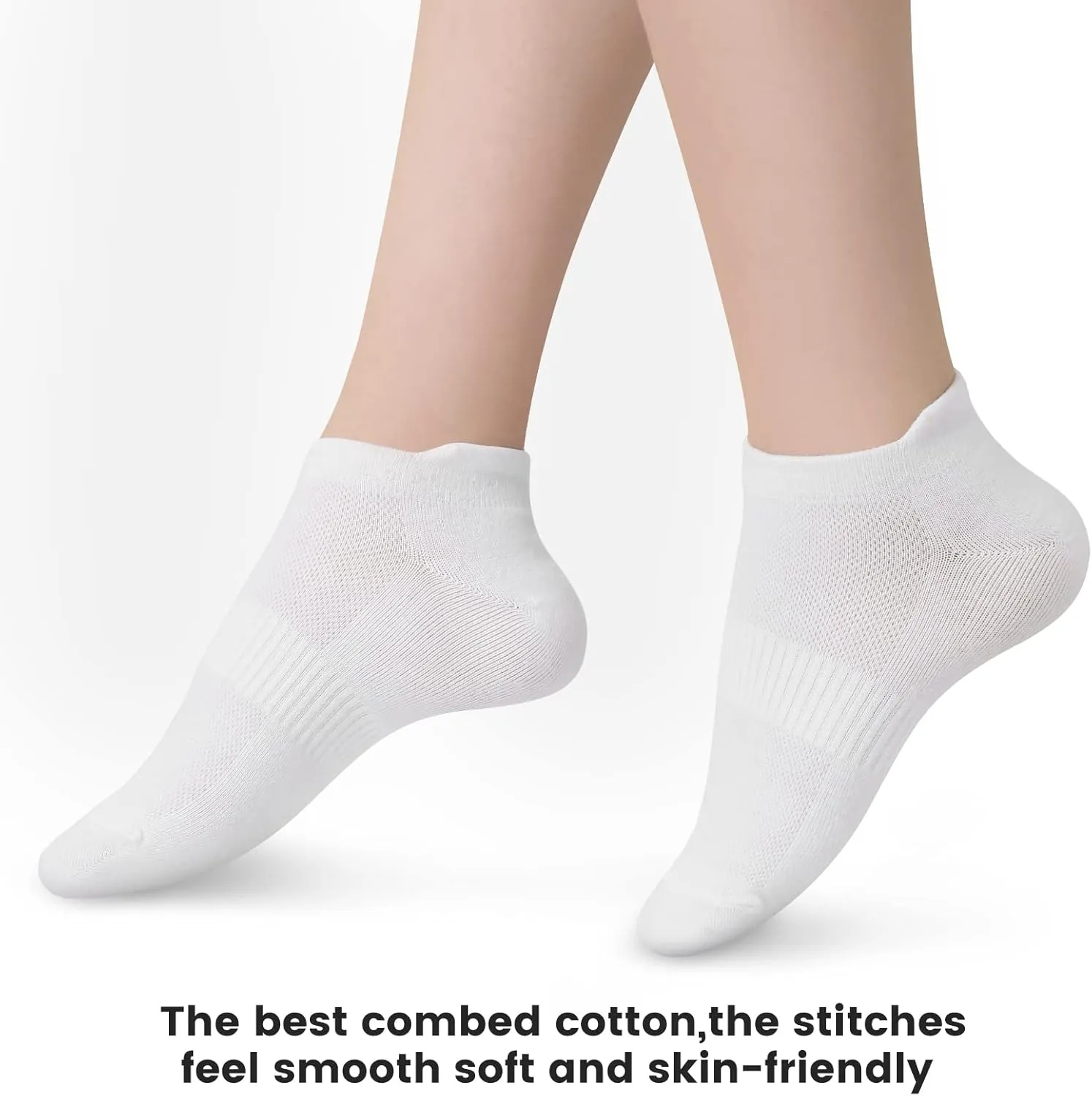 Women's Ankle Cotton Socks - Low Cut Athletic Running Soft Thin No Show White Socks With Tab 6 Pairs