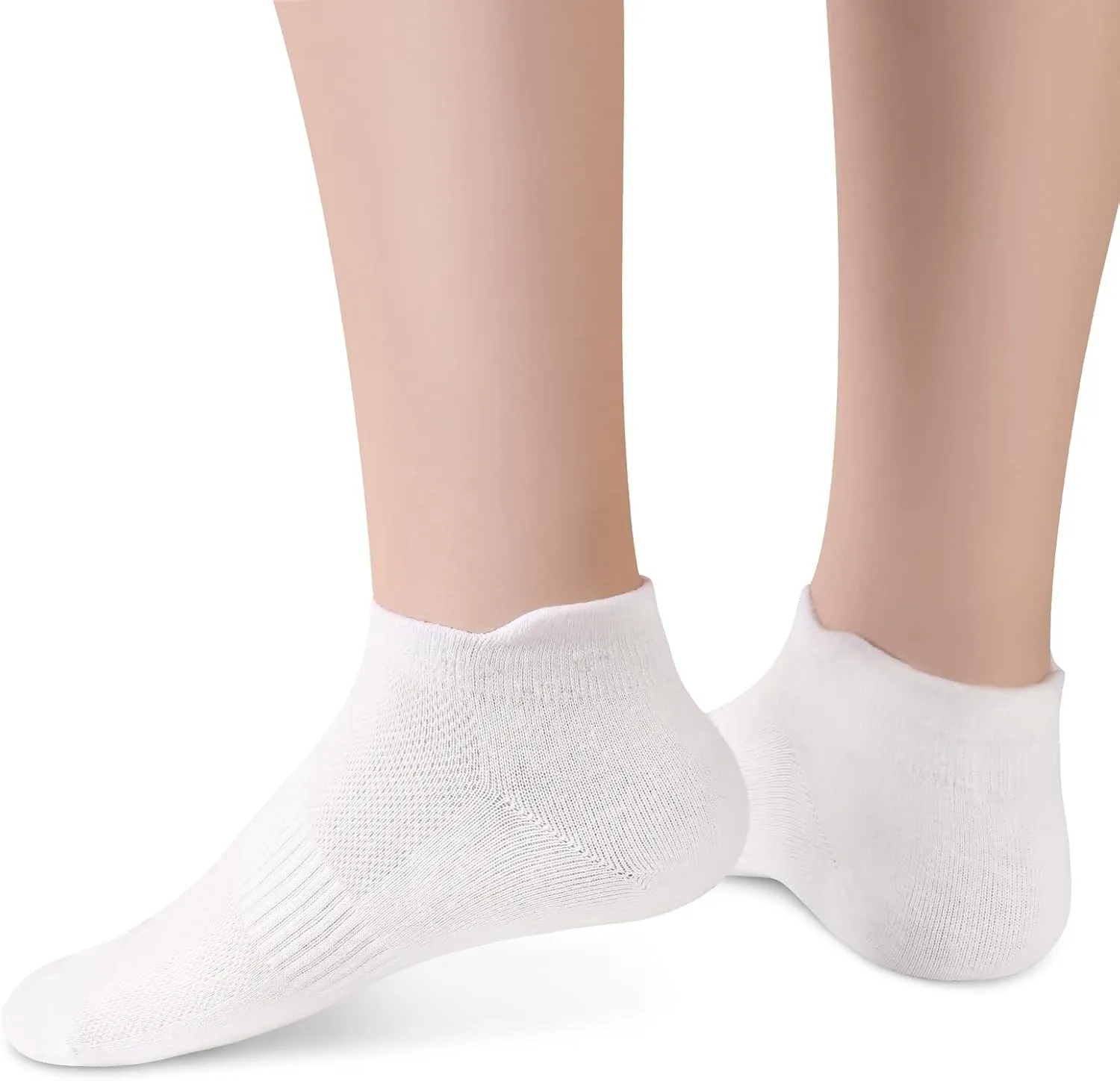 Women's Ankle Cotton Socks - Low Cut Athletic Running Soft Thin No Show White Socks With Tab 6 Pairs
