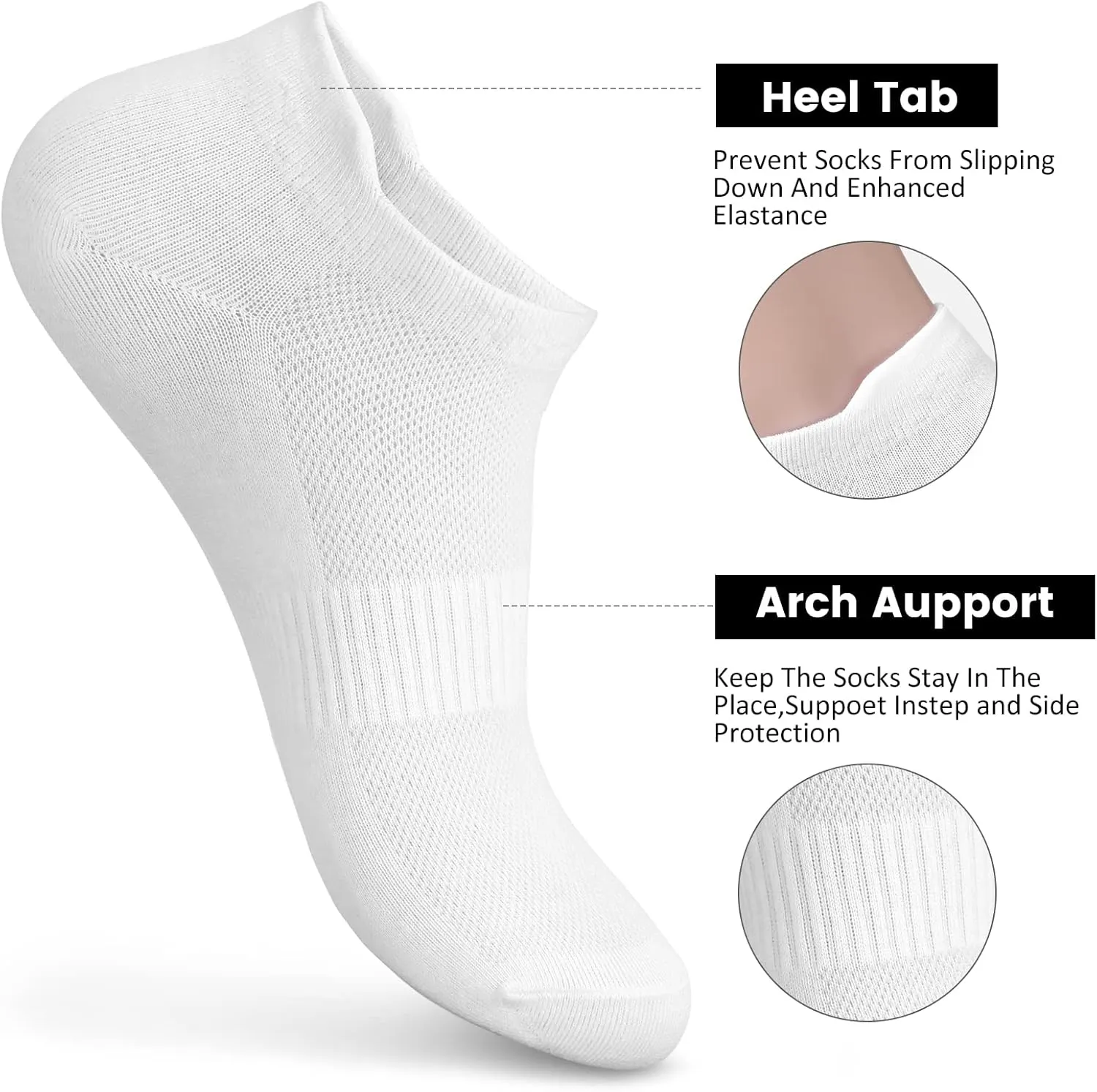 Women's Ankle Cotton Socks - Low Cut Athletic Running Soft Thin No Show White Socks With Tab 6 Pairs