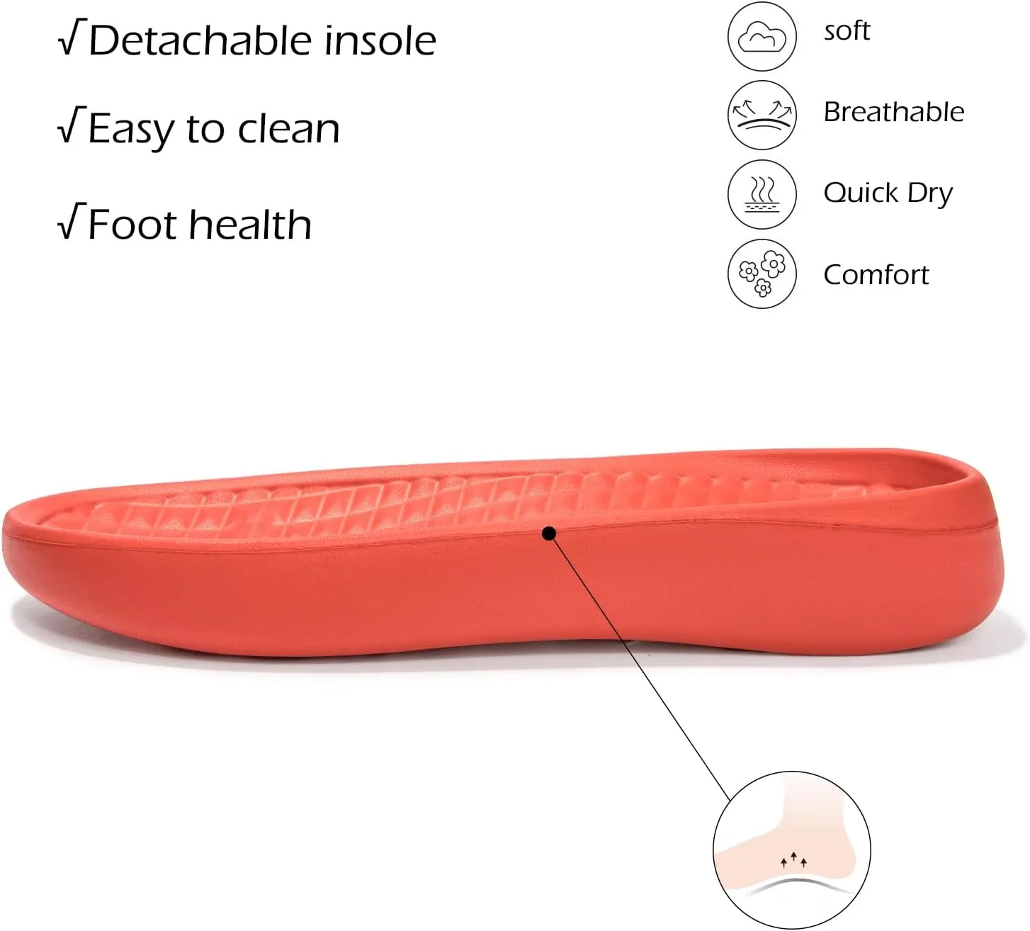 Women's Arch Support Pillow Slippers Non Slip Slide Sandals Shower Beach Cloud Slippers House Bedroom Shoes with Removable Cushion Footbed
