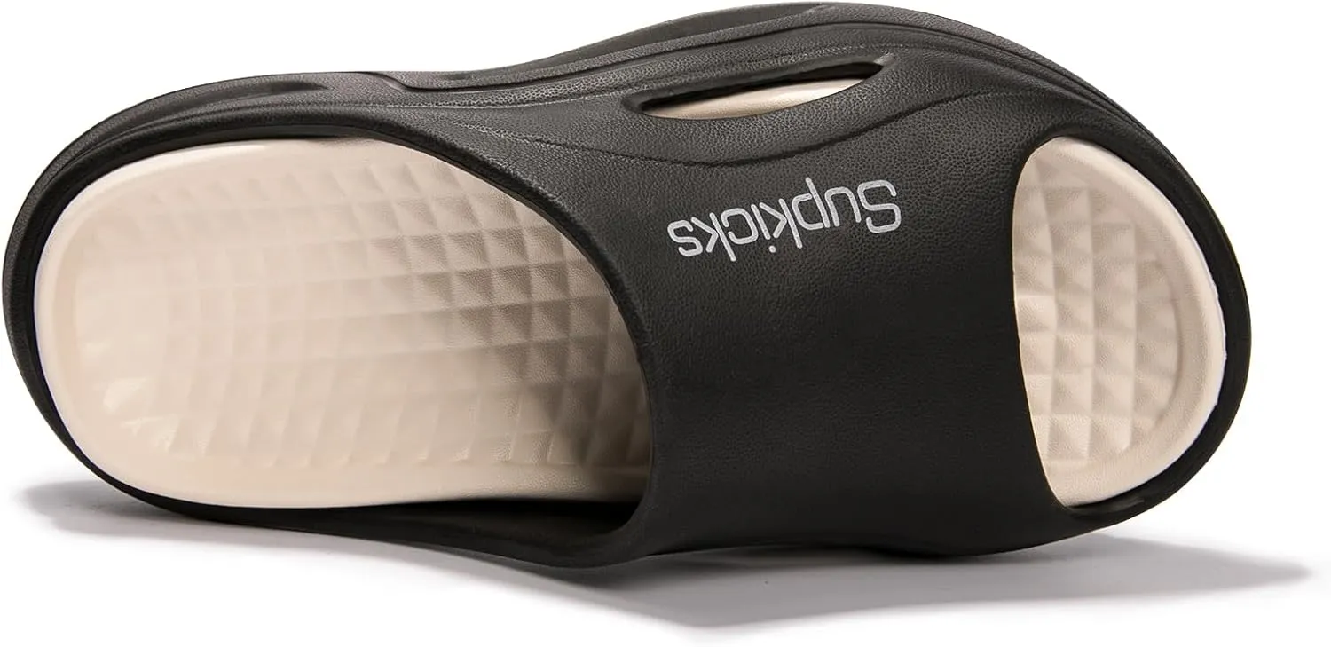Women's Arch Support Pillow Slippers Non Slip Slide Sandals Shower Beach Cloud Slippers House Bedroom Shoes with Removable Cushion Footbed