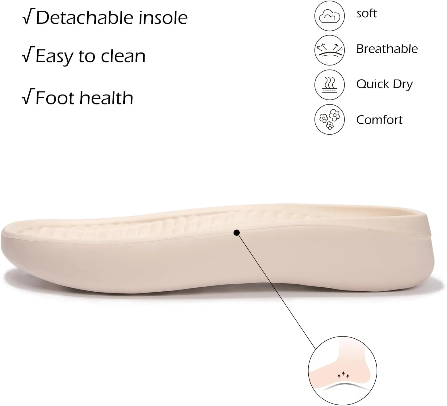 Women's Arch Support Pillow Slippers Non Slip Slide Sandals Shower Beach Cloud Slippers House Bedroom Shoes with Removable Cushion Footbed