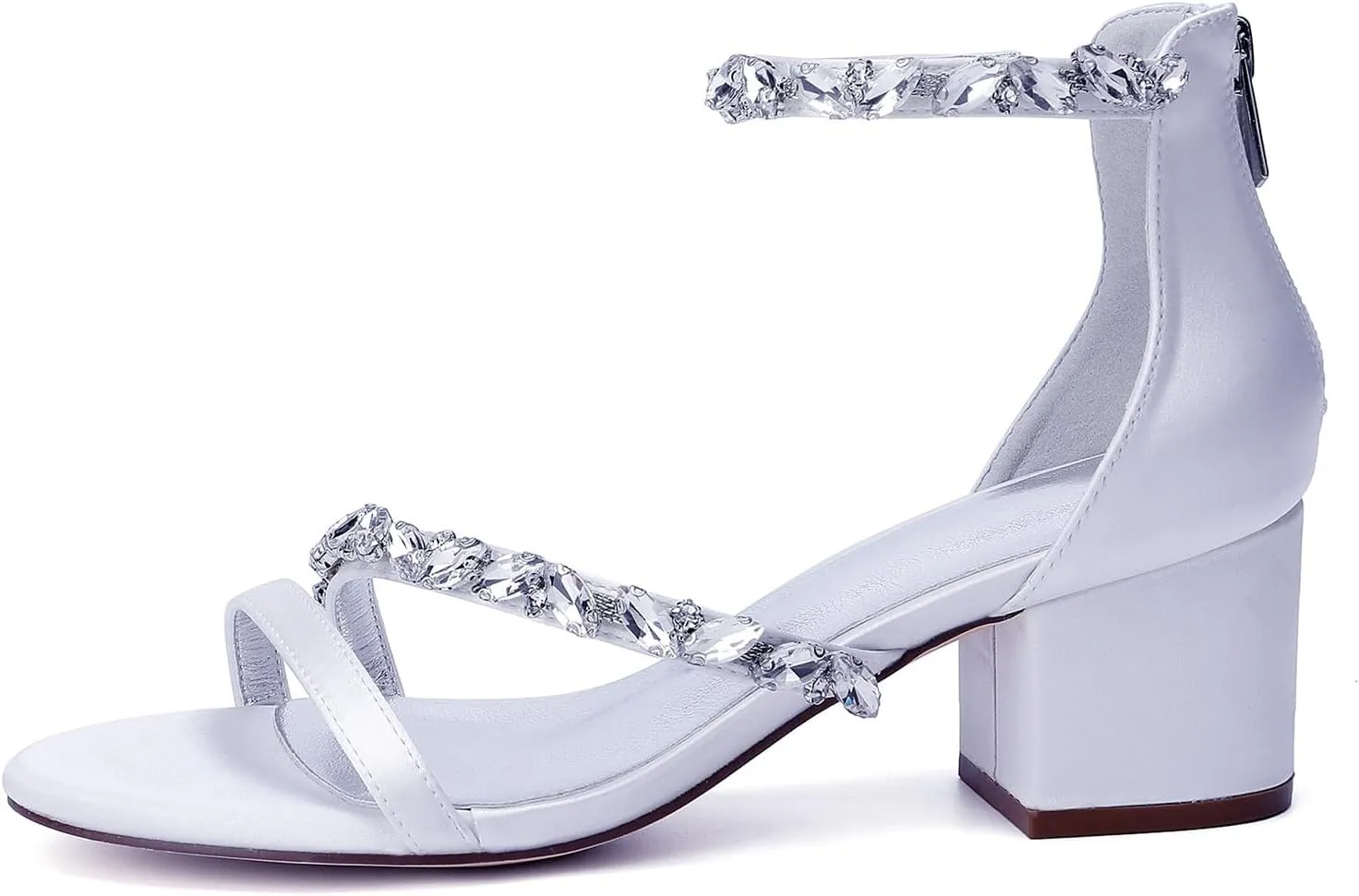 Women's Bridal Shoes Rhinestones Sandal 5.5CM Pumps Heels Wide Adjustable Ankle Strap Wedding Shoes Satin Open Toe Dressformal Evening Prom Party