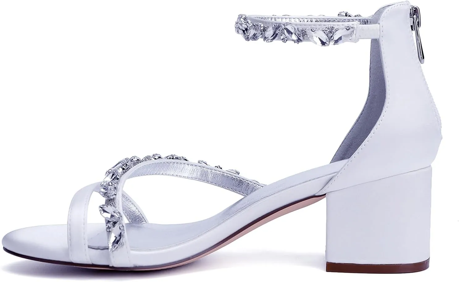 Women's Bridal Shoes Rhinestones Sandal 5.5CM Pumps Heels Wide Adjustable Ankle Strap Wedding Shoes Satin Open Toe Dressformal Evening Prom Party