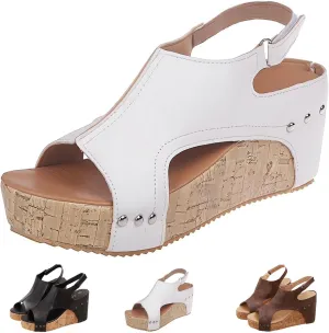 Womens Comfy Wedge Orthopedic Sandals Summer Platform Cork Wedges Espadrille Heel Strappy Leather Dressy Shoes