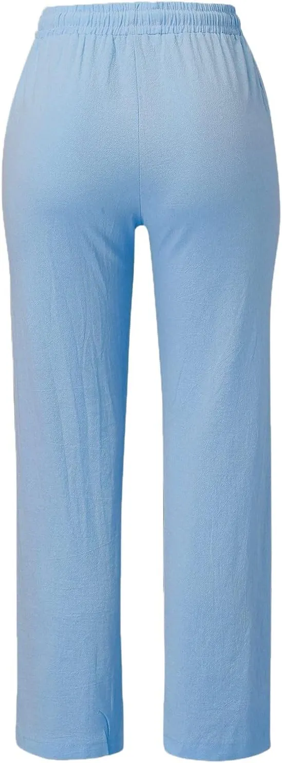 Women's Cotton Linen Pants 2025 Summer Casual Elastic Waist Trousers Relax Fit Comfy Yoga Beach Pant Sweatpants