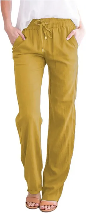 Women's Cotton Linen Pants 2025 Summer Casual Elastic Waist Trousers Relax Fit Comfy Yoga Beach Pant Sweatpants