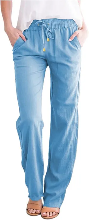 Women's Cotton Linen Pants 2025 Summer Casual Elastic Waist Trousers Relax Fit Comfy Yoga Beach Pant Sweatpants