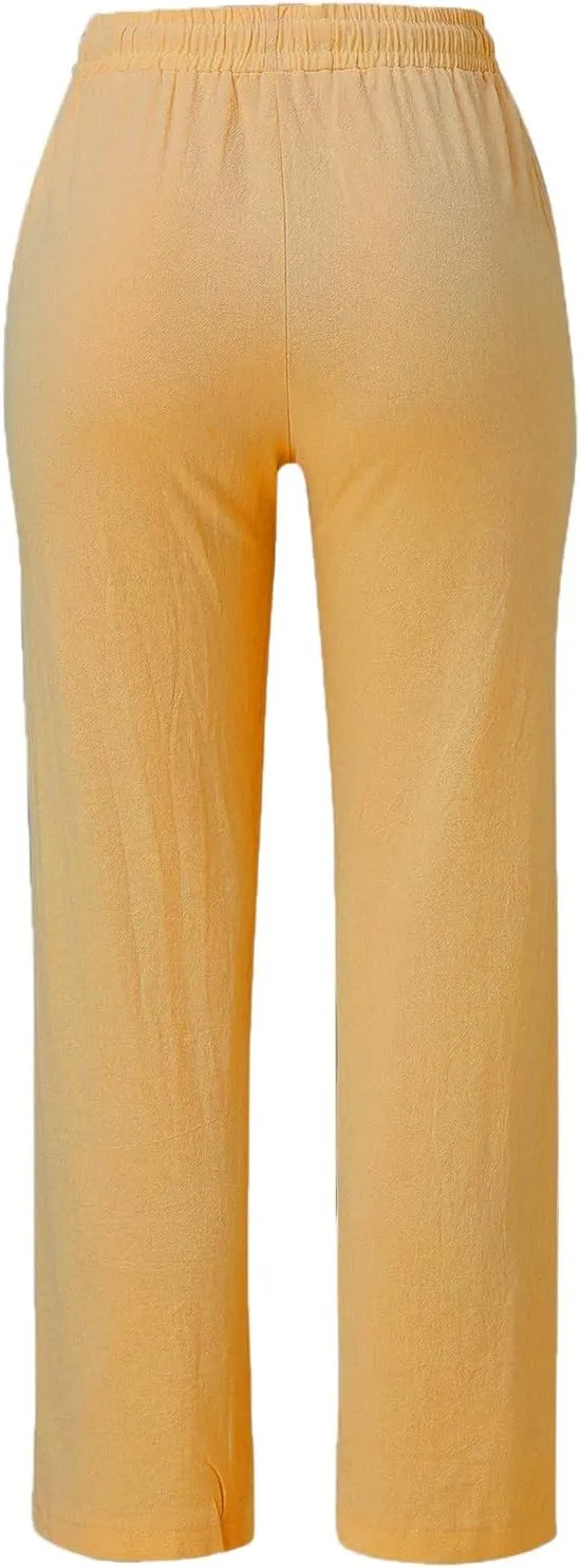 Women's Cotton Linen Pants 2025 Summer Casual Elastic Waist Trousers Relax Fit Comfy Yoga Beach Pant Sweatpants