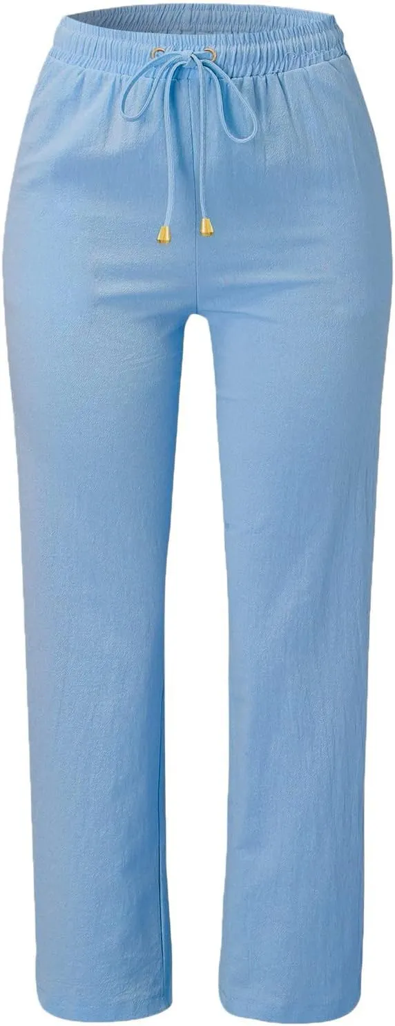 Women's Cotton Linen Pants 2025 Summer Casual Elastic Waist Trousers Relax Fit Comfy Yoga Beach Pant Sweatpants
