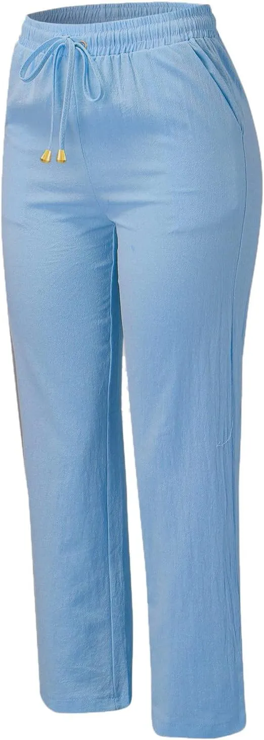 Women's Cotton Linen Pants 2025 Summer Casual Elastic Waist Trousers Relax Fit Comfy Yoga Beach Pant Sweatpants
