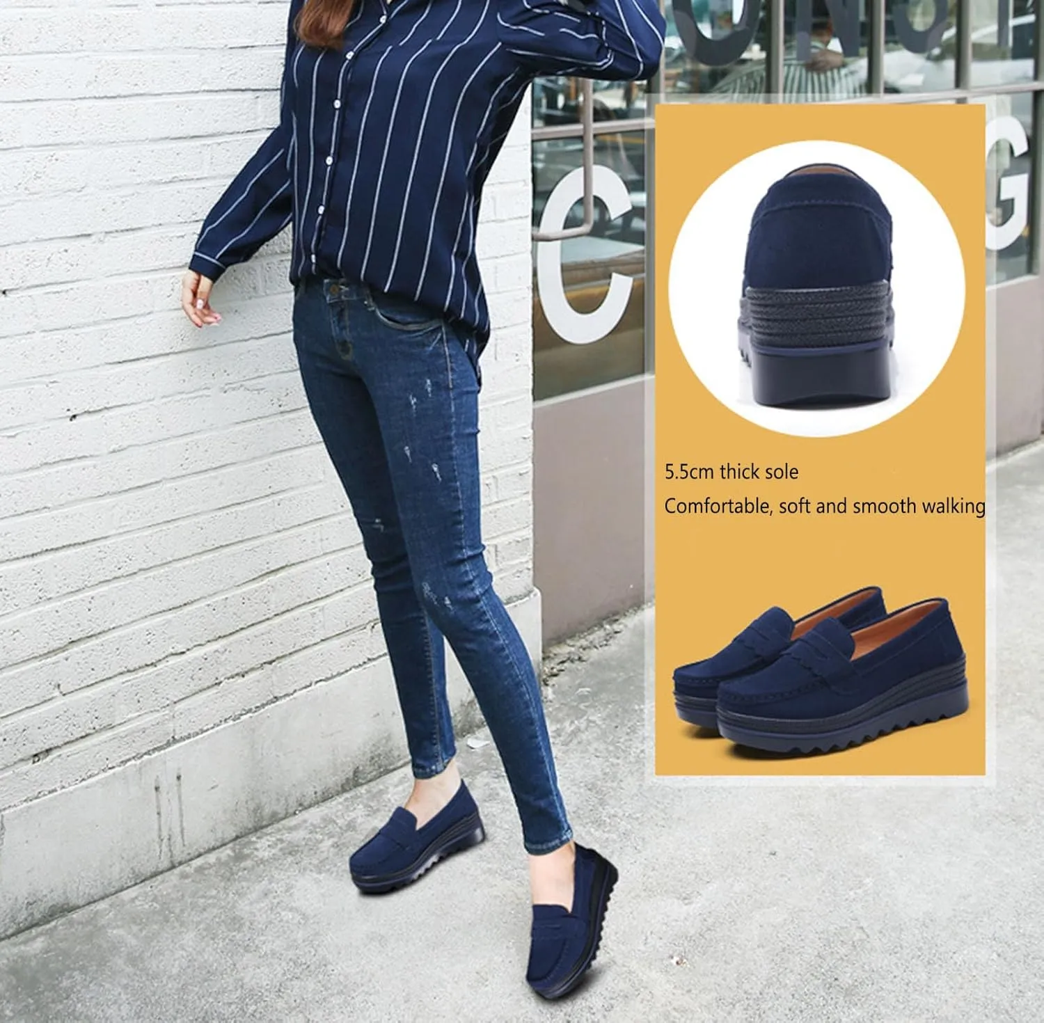 Women's Fashion Thick Sole Suede Orthopedic Loafers Non-Slip Platform Arch Support Lightweight Walking Shoes