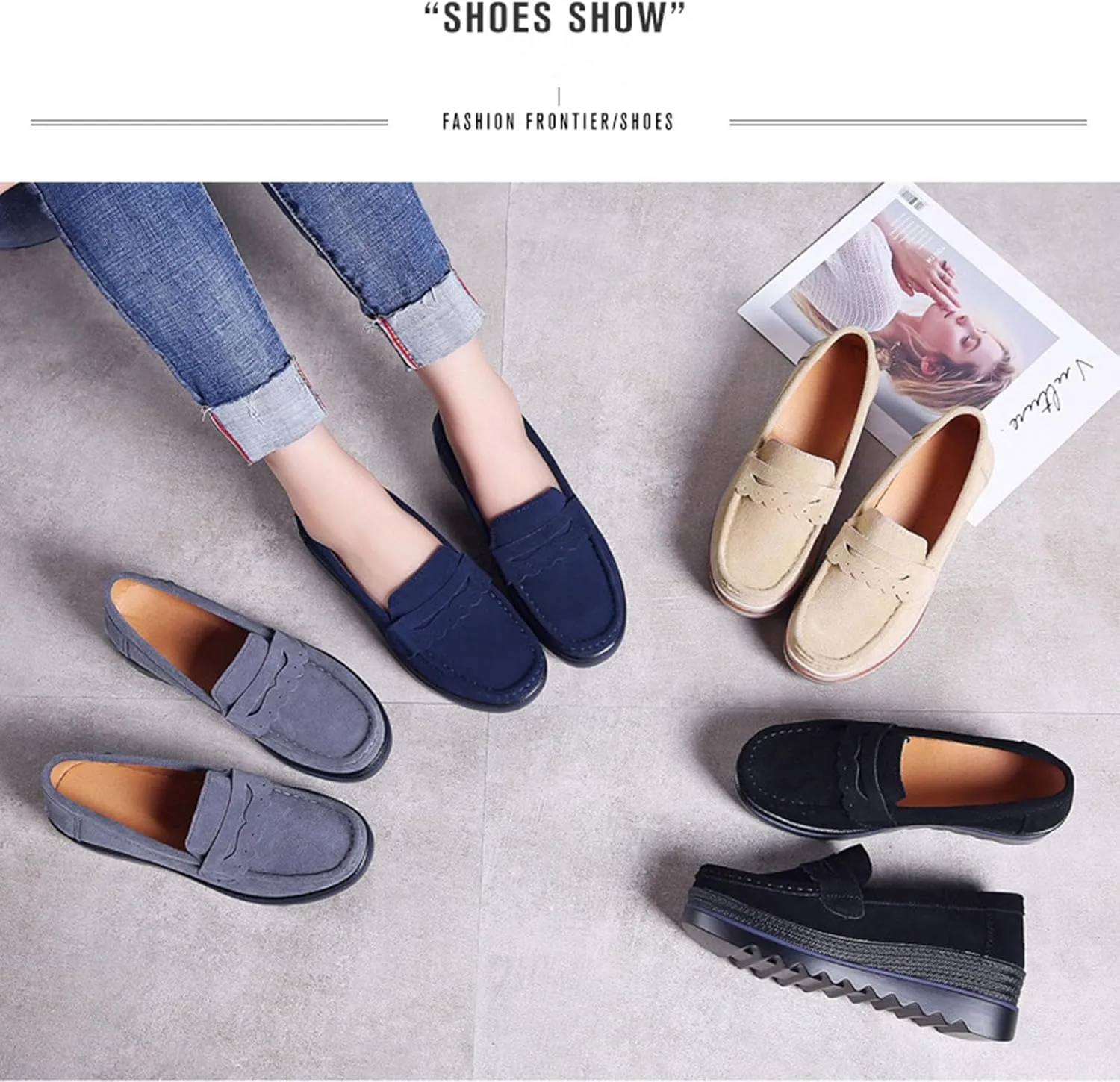 Women's Fashion Thick Sole Suede Orthopedic Loafers Non-Slip Platform Arch Support Lightweight Walking Shoes