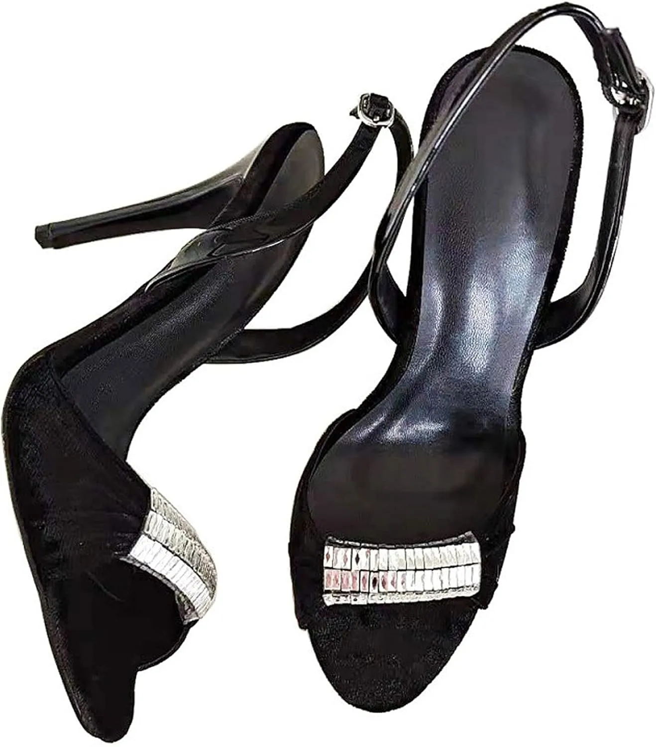 Women's Heels Open Toe Rhinestone Sparkly Stilettos Heeled Sandals Shoes Strappy Slingback Chunky Rhinestones Fashion Dress for Party Evening
