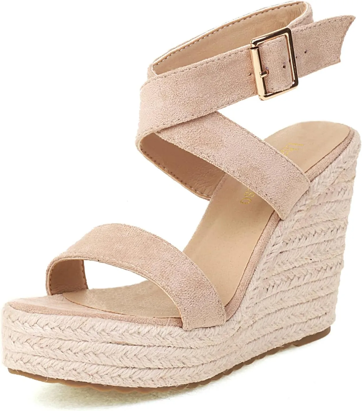 Women's High Heel Platform Espadrille Wedge Sandals Open Toe With Faux Leather Upper Cross Ankle Adjustable Buckle Strap Non Slip Soles