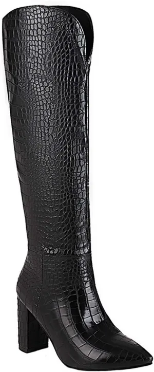 Women's Knee-high Boots - Fashion Casual Snake Print Cutout Pointed Toe Square Heel High Heel Slip-on Long Boots Novelty Comfy Thick Heel Shoes