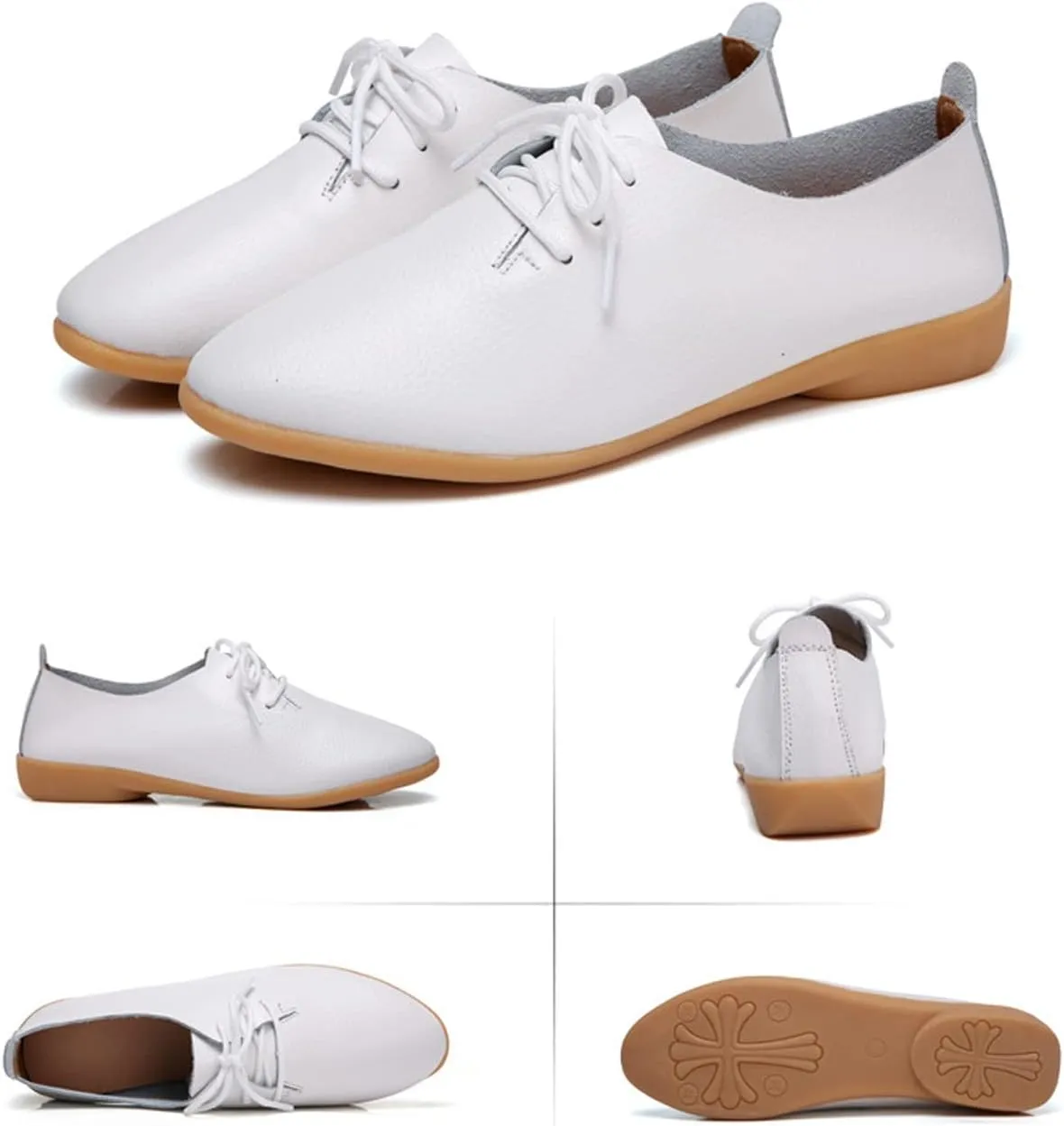 Women's Leather Lace Up Flats Pointed Loafers,Fashion Soft Bottom Low Lightweight Comfort Slip-On Business Formal Work Dress Walking Oxfords Sneakers