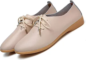 Women's Leather Lace Up Flats Pointed Loafers,Fashion Soft Bottom Low Lightweight Comfort Slip-On Business Formal Work Dress Walking Oxfords Sneakers