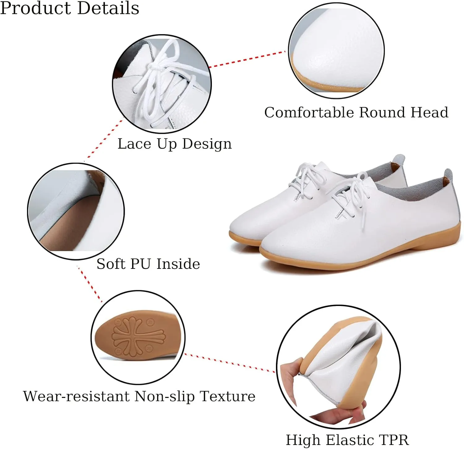 Women's Leather Lace Up Flats Pointed Loafers,Fashion Soft Bottom Low Lightweight Comfort Slip-On Business Formal Work Dress Walking Oxfords Sneakers
