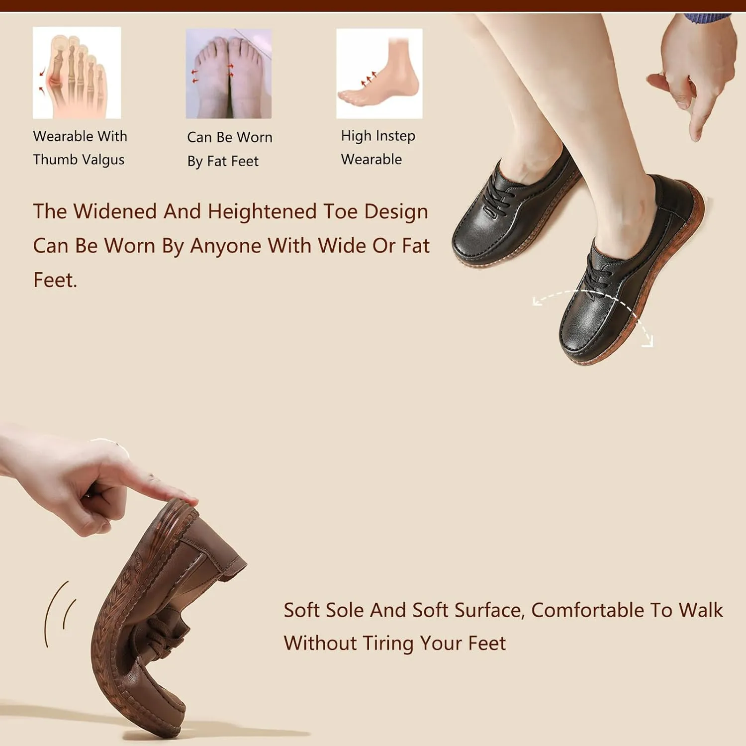 Women's Leather Soft Beef Tendon Loafers Slip-on Handmade Flat Boat Shoes Lace Up Non-Slip Breathable Casual Moccasins Walking Shoes