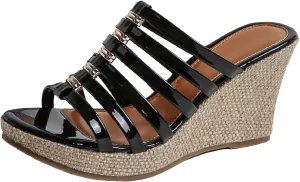 Women's Leather Weave Espadrille Wedge Sandals Fashion Strappy Comfortable Open Round Toe Slip On Platform Slides Summer Outdoor Beach Party Dress Slippers