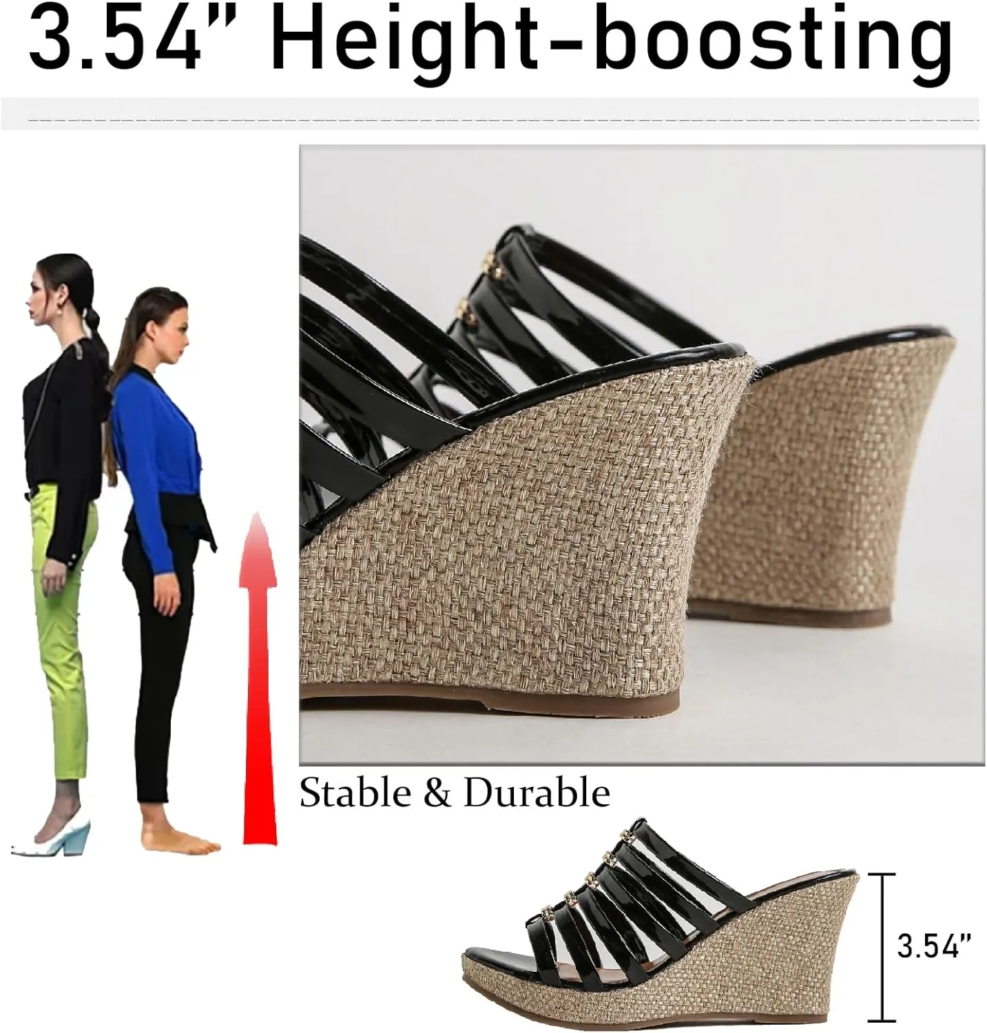 Women's Leather Weave Espadrille Wedge Sandals Fashion Strappy Comfortable Open Round Toe Slip On Platform Slides Summer Outdoor Beach Party Dress Slippers