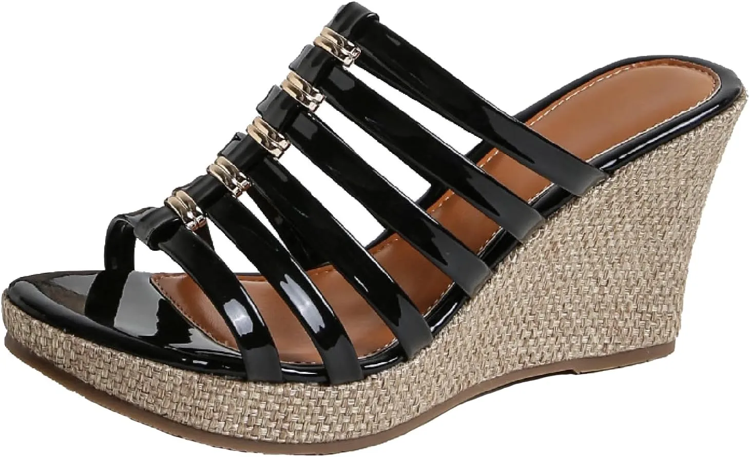 Women's Leather Weave Espadrille Wedge Sandals Fashion Strappy Comfortable Open Round Toe Slip On Platform Slides Summer Outdoor Beach Party Dress Slippers