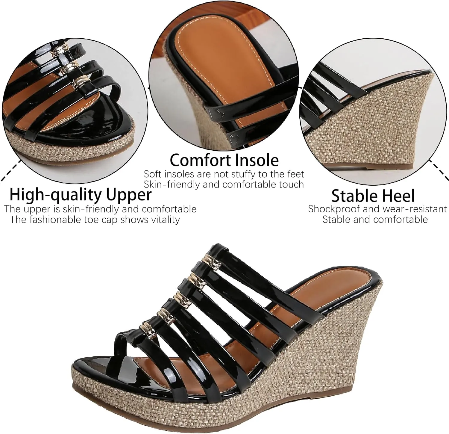 Women's Leather Weave Espadrille Wedge Sandals Fashion Strappy Comfortable Open Round Toe Slip On Platform Slides Summer Outdoor Beach Party Dress Slippers