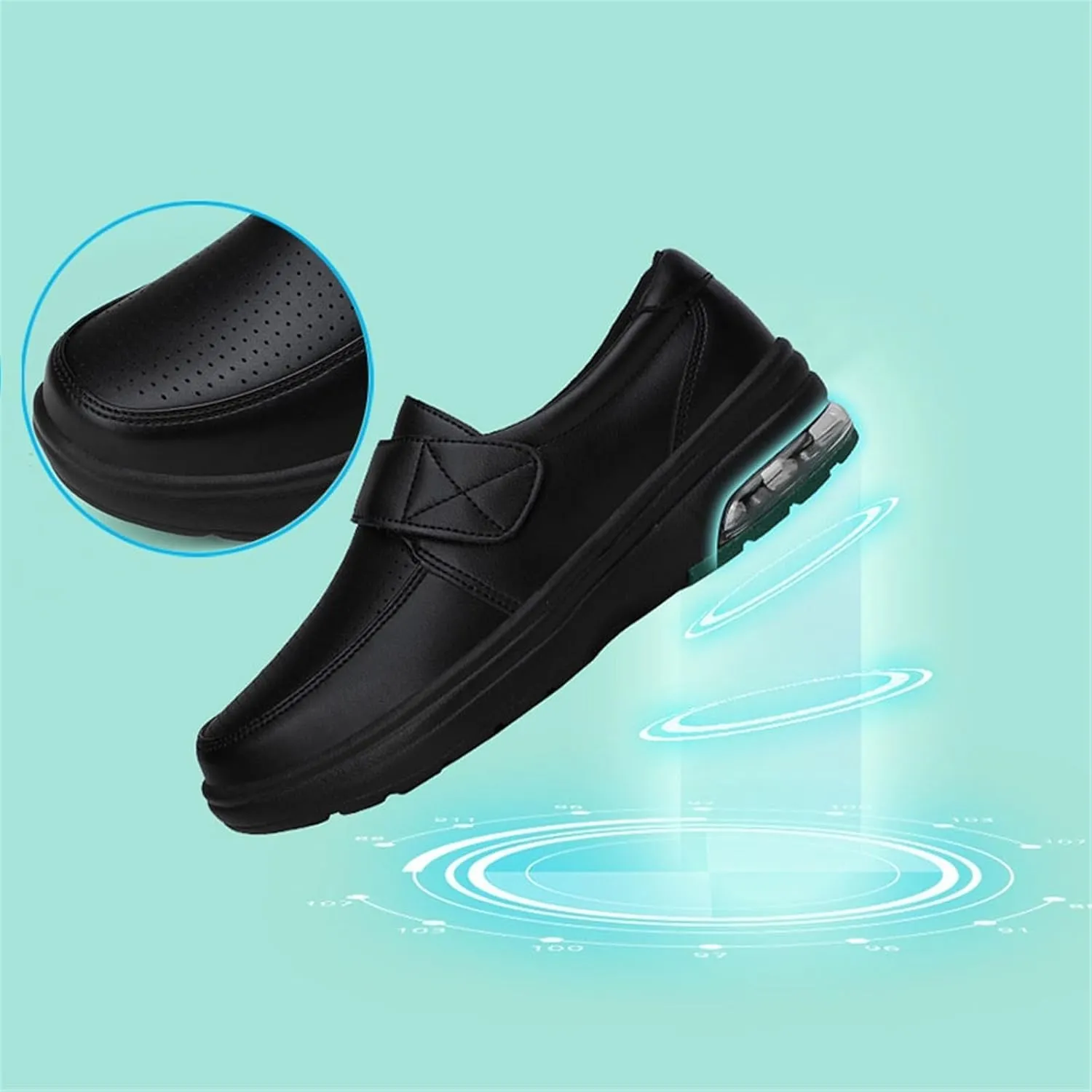 Womens Mesh Breathable Comfortable Working Adjustable Leather Nurse Shoes, Casual Air Cushion Slip Resistant Hospital Work Moccasin, for Hospital Nurse, Doctors