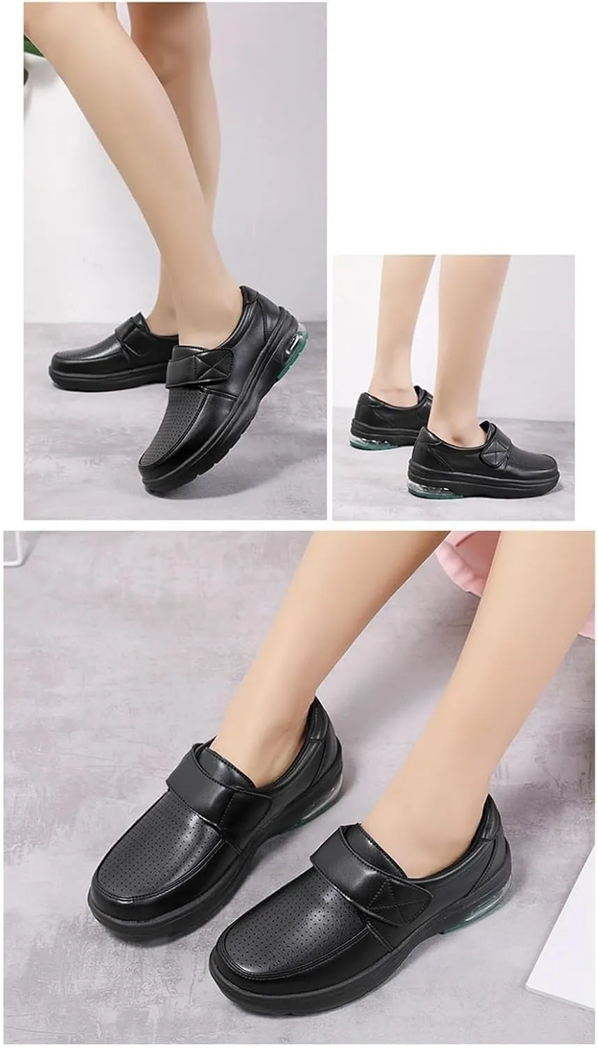 Womens Mesh Breathable Comfortable Working Adjustable Leather Nurse Shoes, Casual Air Cushion Slip Resistant Hospital Work Moccasin, for Hospital Nurse, Doctors