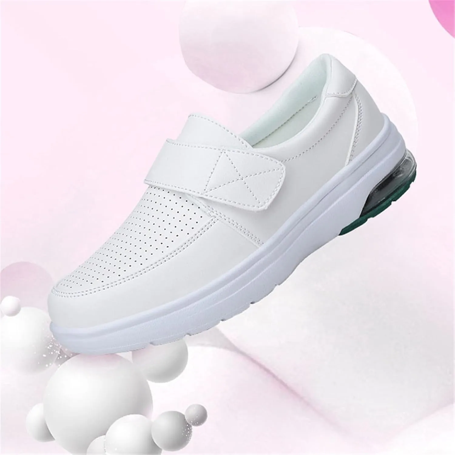 Womens Mesh Breathable Comfortable Working Adjustable Leather Nurse Shoes, Casual Air Cushion Slip Resistant Hospital Work Moccasin, for Hospital Nurse, Doctors