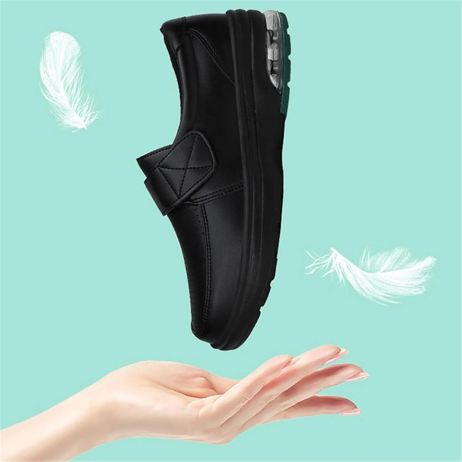 Womens Mesh Breathable Comfortable Working Adjustable Leather Nurse Shoes, Casual Air Cushion Slip Resistant Hospital Work Moccasin, for Hospital Nurse, Doctors