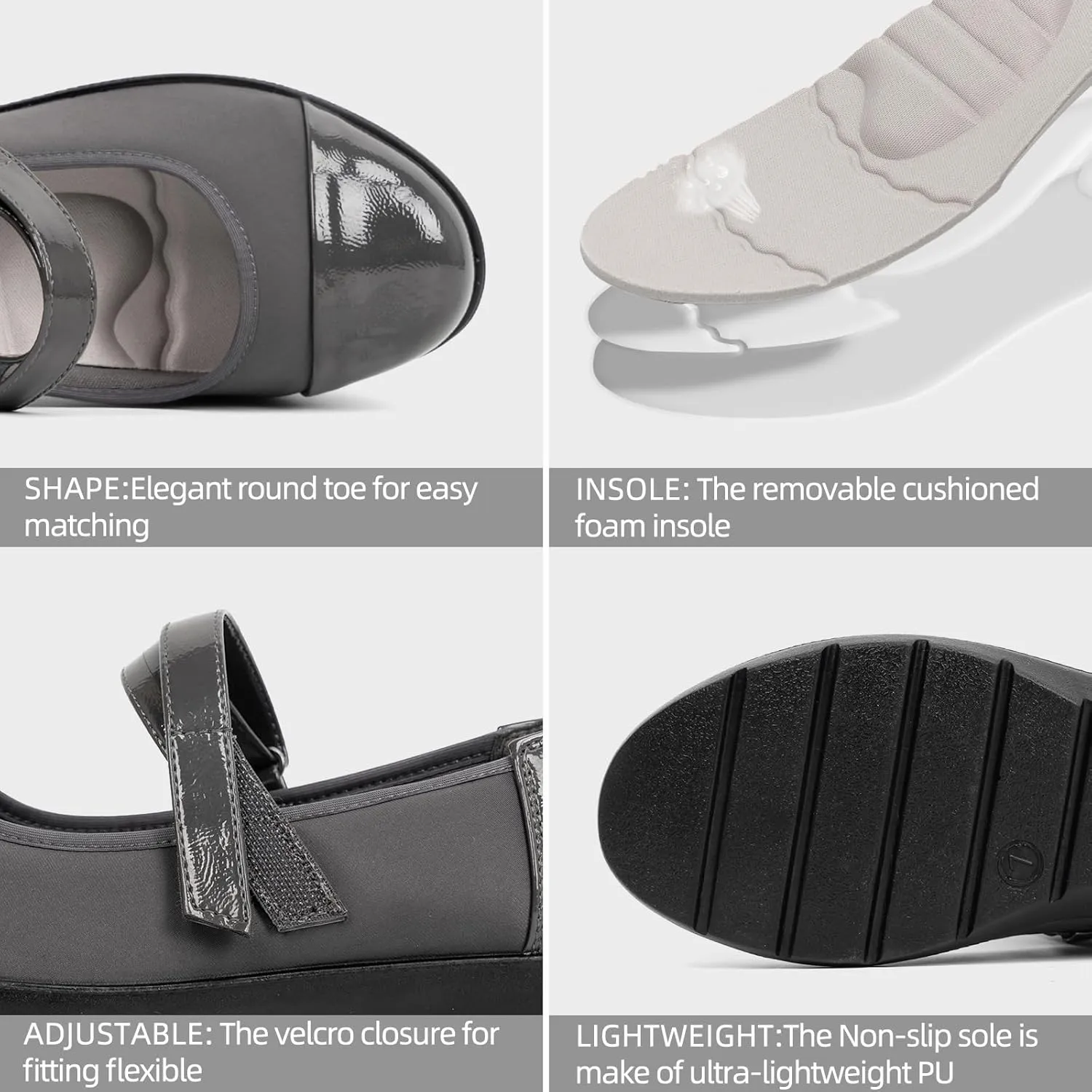 Women’s Orthopedic Mary Jane Flats Round Toe Comfortable Bunions Walking Shoes Dressy Orthotic Work Shoes with Arch Support