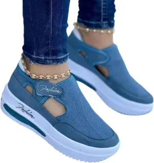Women's Orthopedic Shoes Casual Breathable Mesh Round Toe Sneakers Summer Comfortable Thick Heel Buckle Hook Loop Sport Shoes Lightweight Slip On Loafers