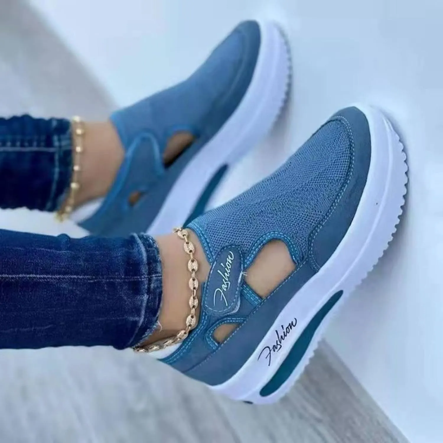 Women's Orthopedic Shoes Casual Breathable Mesh Round Toe Sneakers Summer Comfortable Thick Heel Buckle Hook Loop Sport Shoes Lightweight Slip On Loafers