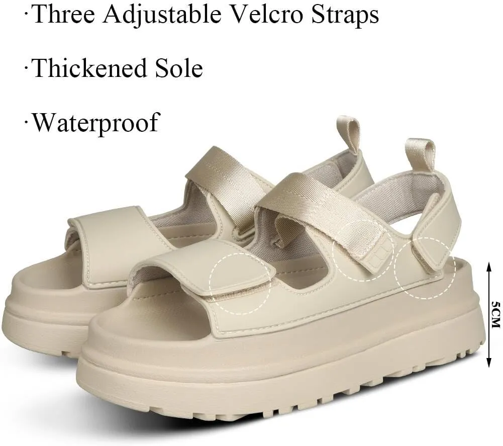 Womens Platform Sandals Flat Sandals Women Sandals with Back Strap Summer Footbed Sandals Adjustable Leather Slip On