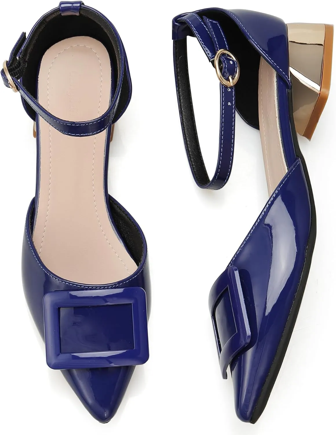 Women's Pumps Shoes Pointed Toe Low Heels Ankle Strap Closed Toe Wedding Party Dress Sandals