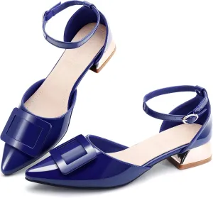 Women's Pumps Shoes Pointed Toe Low Heels Ankle Strap Closed Toe Wedding Party Dress Sandals