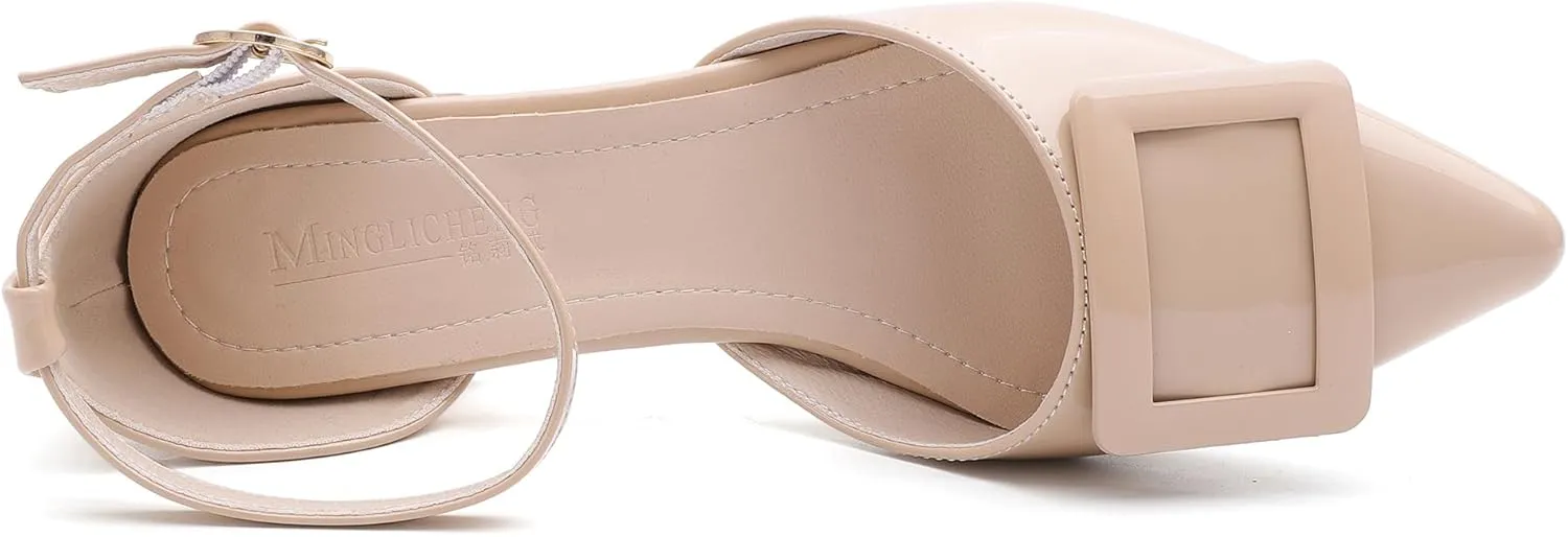 Women's Pumps Shoes Pointed Toe Low Heels Ankle Strap Closed Toe Wedding Party Dress Sandals