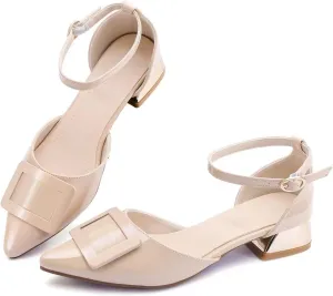 Women's Pumps Shoes Pointed Toe Low Heels Ankle Strap Closed Toe Wedding Party Dress Sandals