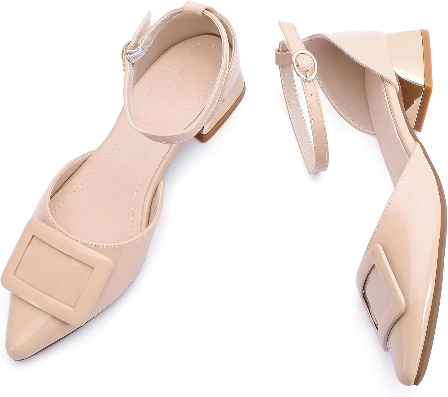 Women's Pumps Shoes Pointed Toe Low Heels Ankle Strap Closed Toe Wedding Party Dress Sandals
