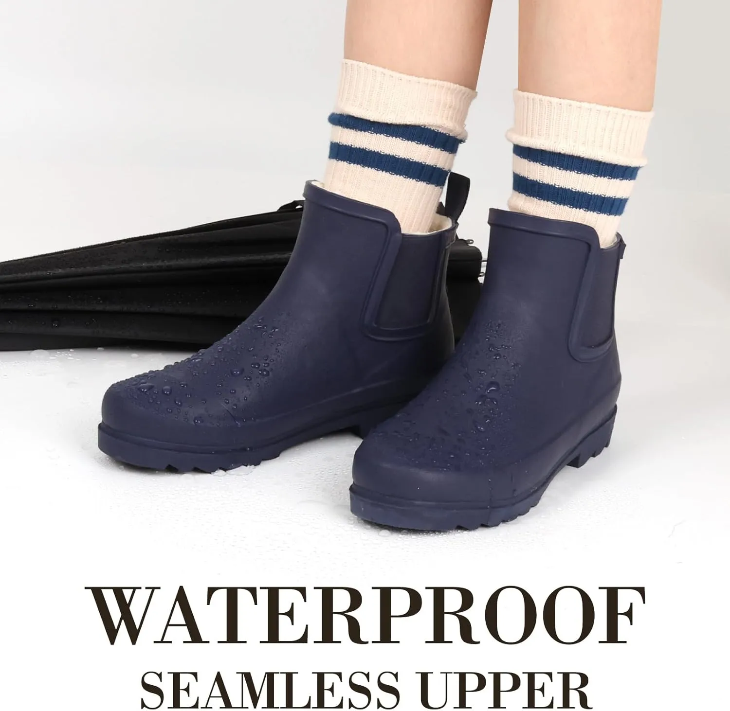 Women's Rain Boots with Plush Lining Chelsea Boots Women Snow Boots for Women Lightweight Rubber Boots Ankle Rain Boots Non-slip Waterproof Outdoor Work Shoes, Winter, Fishing, Gardening