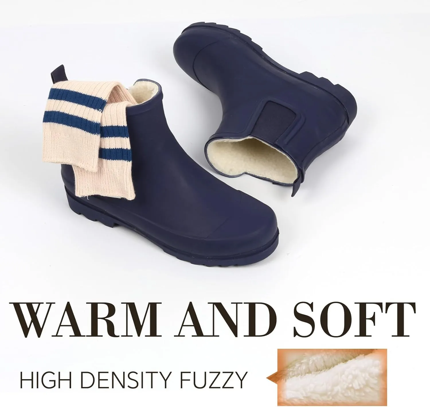 Women's Rain Boots with Plush Lining Chelsea Boots Women Snow Boots for Women Lightweight Rubber Boots Ankle Rain Boots Non-slip Waterproof Outdoor Work Shoes, Winter, Fishing, Gardening