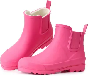 Women's Rain Boots with Plush Lining Chelsea Boots Women Snow Boots for Women Lightweight Rubber Boots Ankle Rain Boots Non-slip Waterproof Outdoor Work Shoes, Winter, Fishing, Gardening